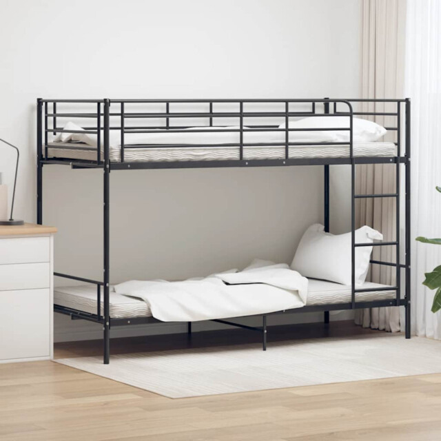 Bunk Bed Black Metal 90x200cm Kids Space-saving With Safety Rails &