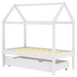 Solid Pine Wood Kids Bed Frame With A Drawer White 70x140 Cm Base