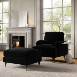 Black Velvet Armchair And Footstool - Payton Bun/pay033/85935