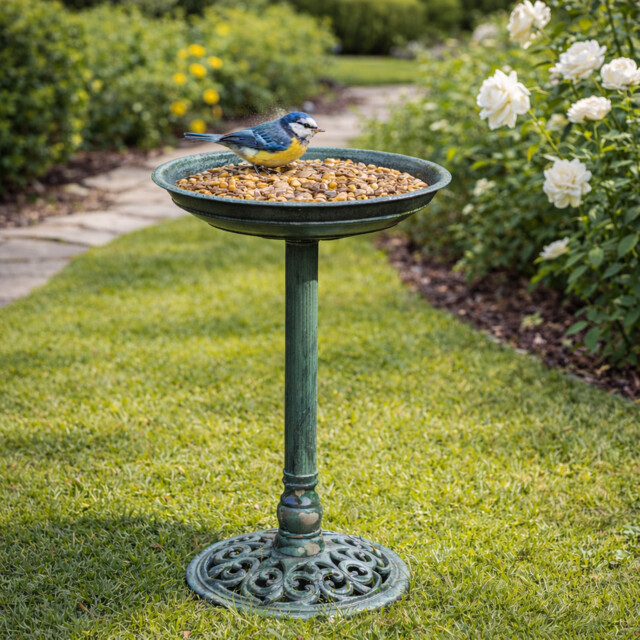 63cm Garden Bird Bath Traditional Resin Large Feeding Station Outdoor
