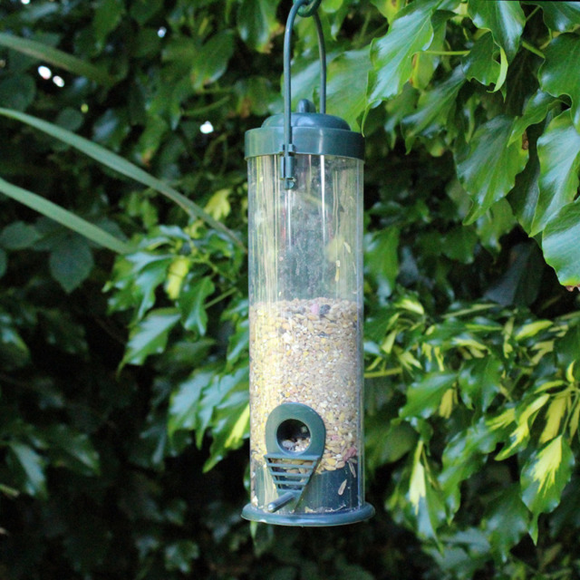 Hanging Seed Feeder Garden Birds Feeding Station Tube Green Plastic