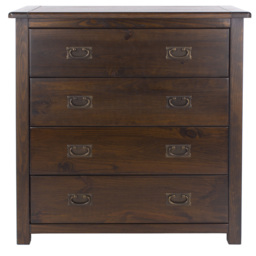 Boston 4 Drawer Bedroom Chest In Dark Solid Pine With Metal Handles