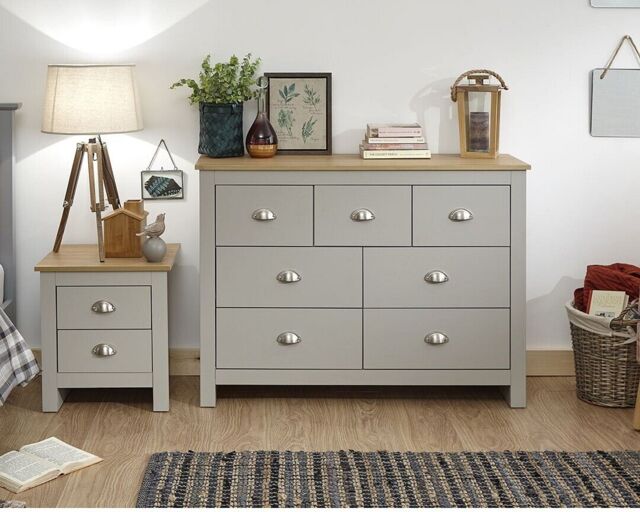 Lancaster Grey/oak Merchant Chest 7 Drawers Assembly Option Local