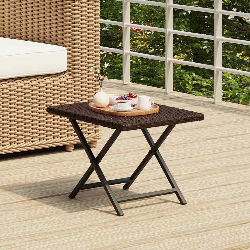 Folding Table Brown 45x35x32 Cm Poly Rattan Vidaxl by
