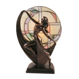 Art Deco Dancer Bronze Lady Figure Lamp Stained Glass Window Tiffany