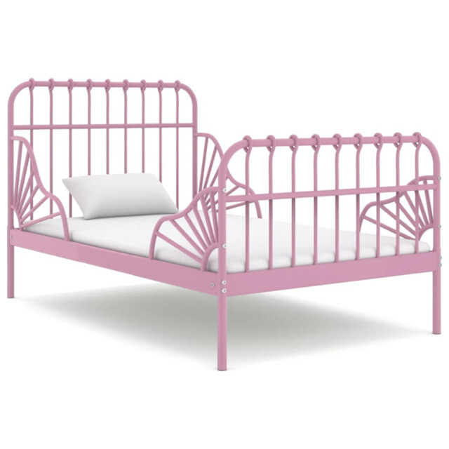 Bed Frame Extendable Pink Powder-coated Metal 80x130/200 Cm Kids