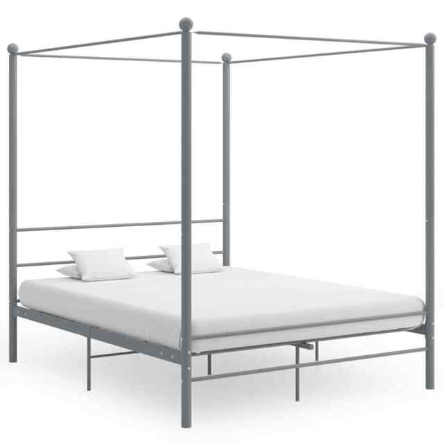 Canopy Bed Frame Grey Metal 160x200 Cm Vidaxl
