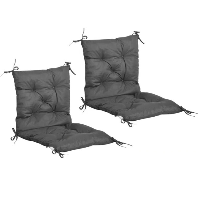 Set Of 2 Garden Chair Cushions Seat Pad For Outdoor & Indoor Use Grey