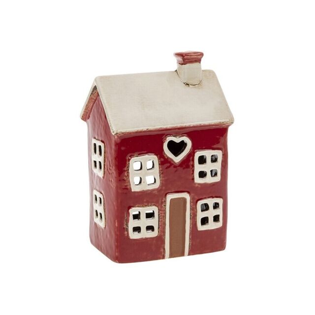 Village Pottery Ceramic Heart Window House Tealight Red Candle Holder