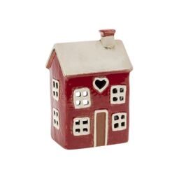 Village Pottery Ceramic Heart Window House Tealight Red Candle Holder