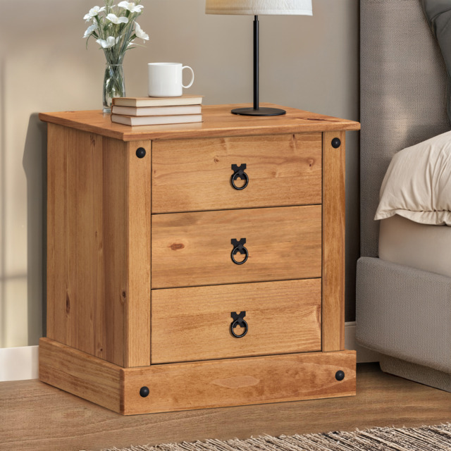 Corona Bedside Cabinet 3 Drawer Budget Table Mexican Solid Wood Pine