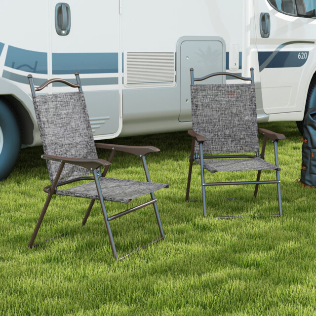 Folding Chairs Set With Armrest, Breathable Mesh Fabric Seat, Grey