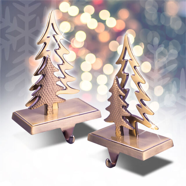 Christmas Stocking Holders Gold Tree Design Set Of 2 , For Mantel,