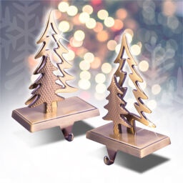 Christmas Stocking Holders Gold Tree Design Set Of 2 , For Mantel,