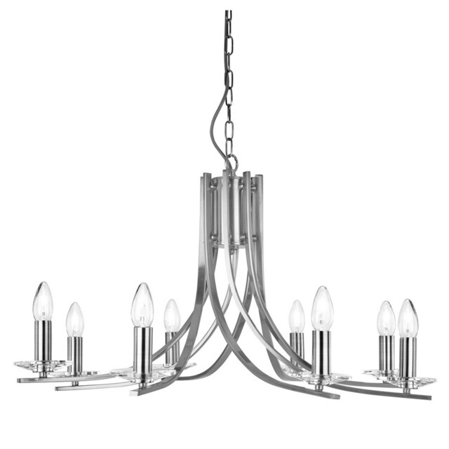 8 Lights Satin Silver Finish Arms Ceiling Pendant Light With Clear