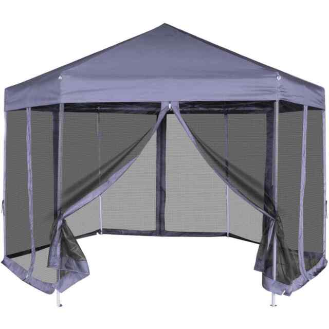 Hexagonal Pop-up Marquee With 6 Sidewalls Dark Blue 3.6x3.1 M Vidaxl