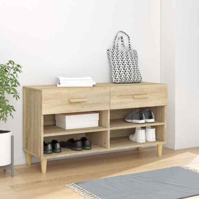 Shoe Cabinet Sonoma Oak 102x35x55 Cm Engineered Wood Vidaxl