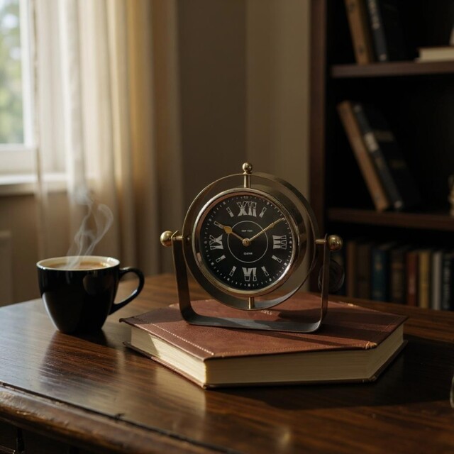 22cm Black Mantel Clock – Stylish Roman Numeral Silent Sweep Tabletop