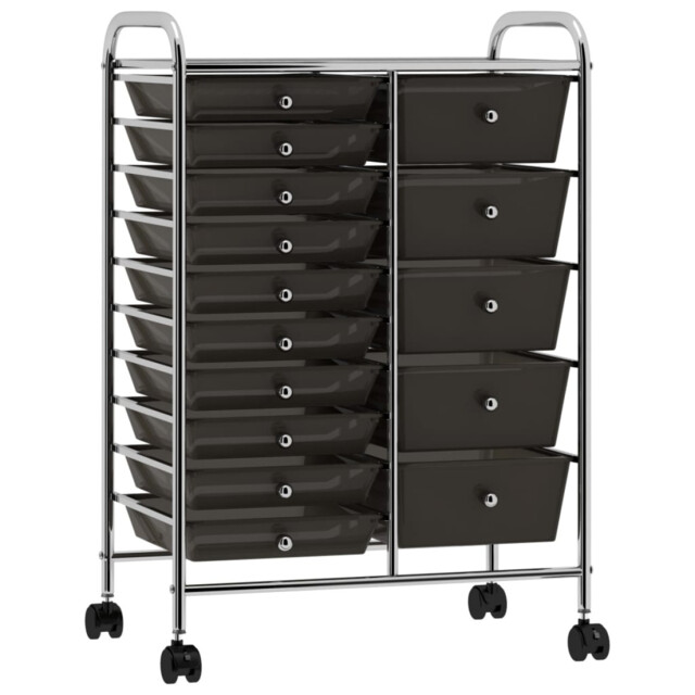 Storage Trolley Black Plastic Chrome Frame 32x36.5x76cm 4 Drawer
