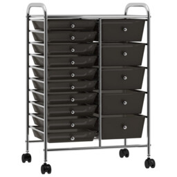 Storage Trolley Black Plastic Chrome Frame 32x36.5x76cm 4 Drawer