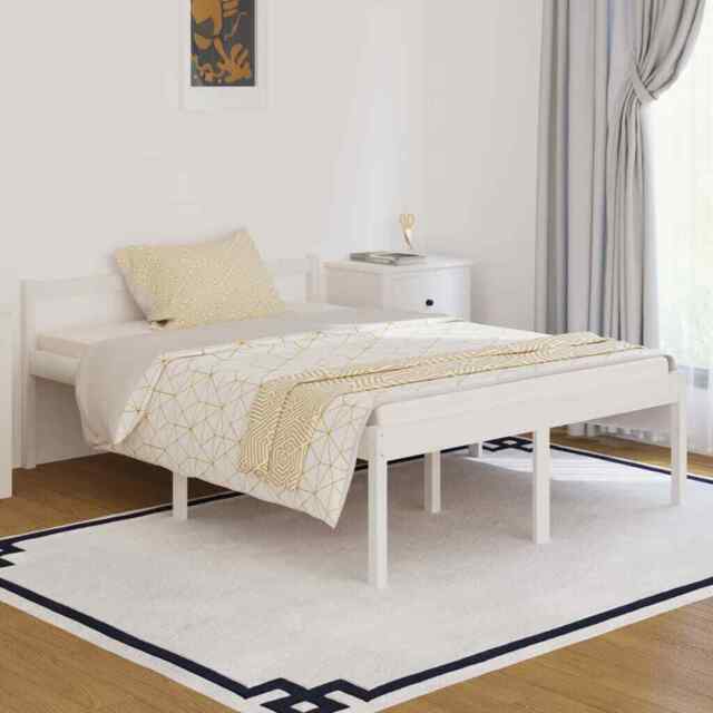 Bed Frame White 135x190 Cm Double Solid Wood Pine Vidaxl