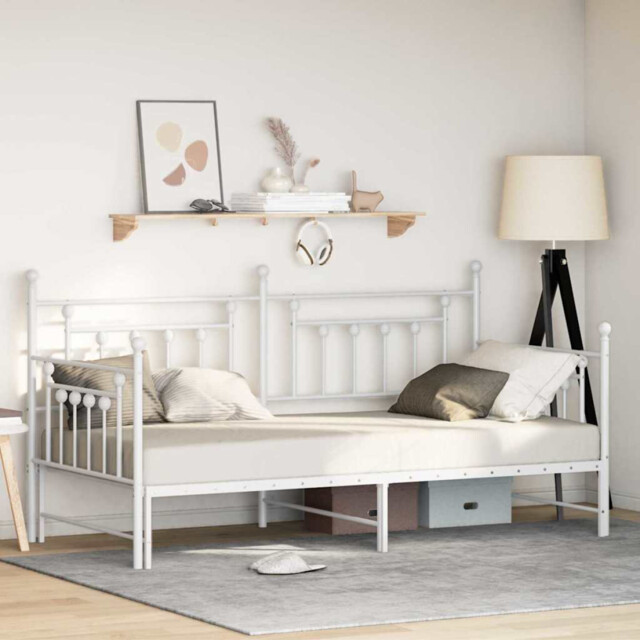Daybed Frame White Steel 90x190cm Modern Slatted Powdercoat Single