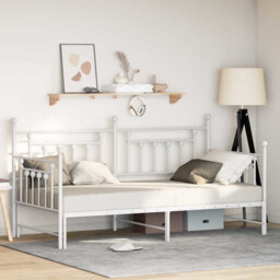 Daybed Frame White Steel 90x190cm Modern Slatted Powdercoat Single