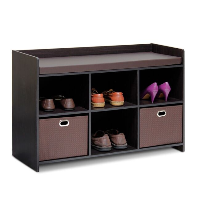 Furinno Econ Storage Bench, Shoe Bench, Entryway Bench, Espresso
