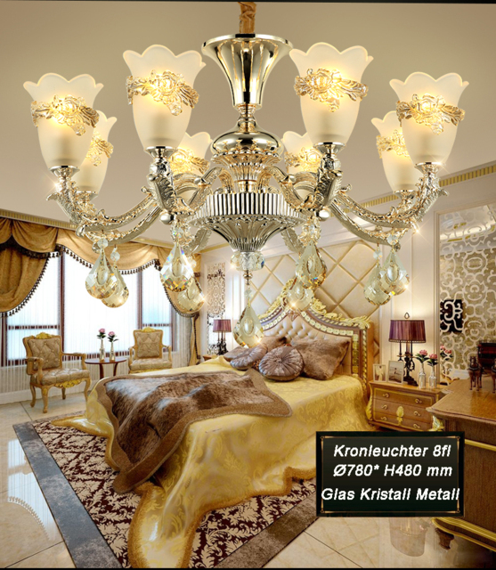 Chandelier Ceiling Light Ss109-8fl Luxury Design Crystal, Glass, Metal