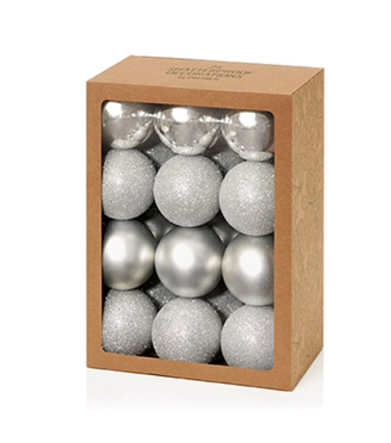 Premier Decorations 24 X 60mm Sliver Multi Finish Balls Decoration