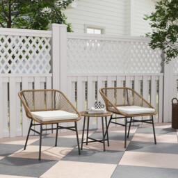 Rattan Bistro Set, Small Balcony Furniture With Cushion, Light Grey