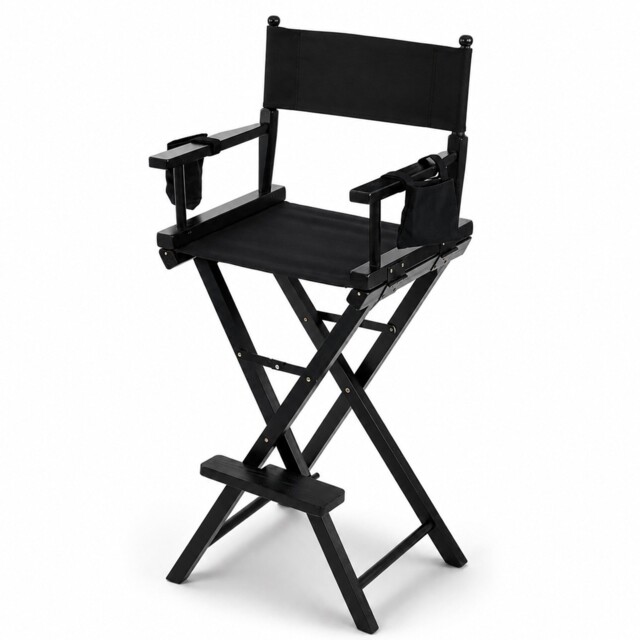 Professional Black Wooden Folding Director Makeup Chair With 2 Storage