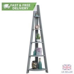 Grey Corner Bookcase Ladder Shelving Unit 5 Tier Storage Display Stand