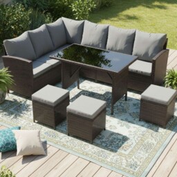 Birchtree Rattan Garden Furniture Set Sofa Footstool Glass Table 9