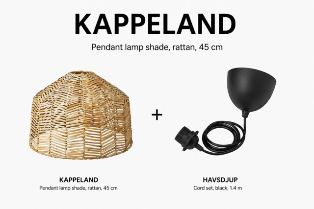 Ikea Kappeland Rattan Pendant Lamp Shade With Cord Set 45cm Ceiling