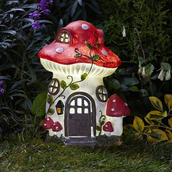 Solar House Garden Ornament Mushroom Fairy Home Light Led Statue