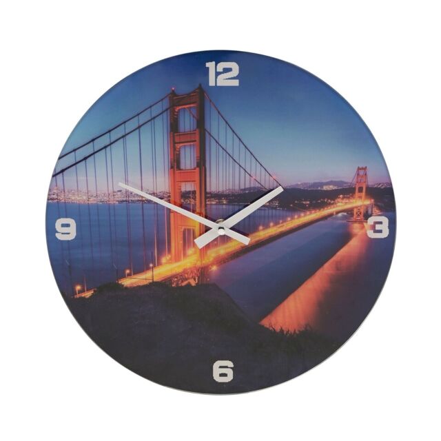 Hometime Glass Wall Clock 30cm Golden Gate Bridge Design I Clock I