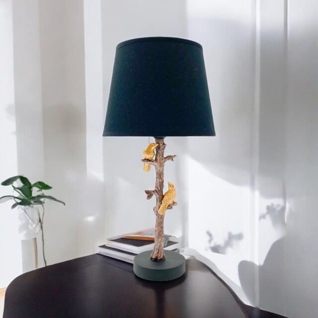 Parrot Table Lamp Modern Bird With Drum Black Shade 44cm Bedroom