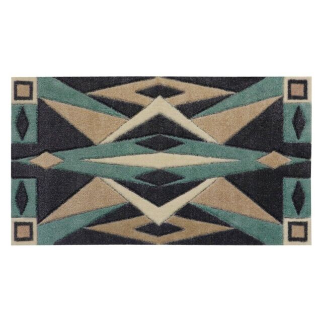 Solemate® Hand Carved Art Deco Door Mat, Turquoise