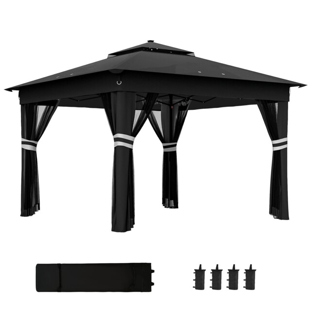 Outsunny 3.36x3.36m Pop Up Gazebo W/ Solar-powered Led Lights Netting