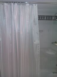 Pack Of 2 Hotel White Satin Stripe Fabric Shower Curtain & 12 Plastic