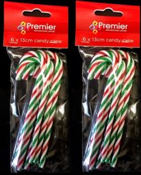 Christmas Tree Ornament Candy Cane X3 X2 X1 Pack Of 6 Inedible 13cm