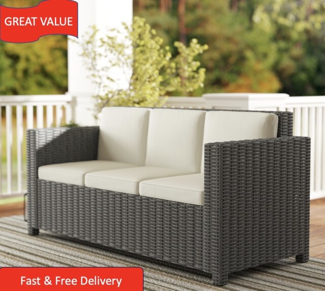 Rattan Wicker 3-seater Sofa Chair Patio Furniture W/ Cushion Cream