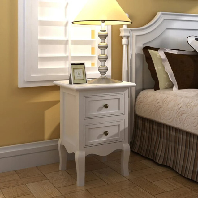 Nightstand White Mdf & Brushed Pine 34.5x30x49cm 2 Drawer Compact