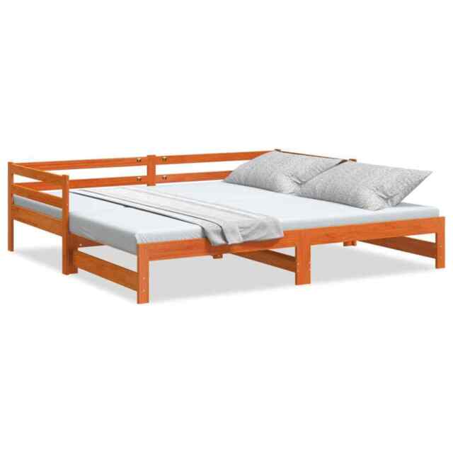 Daybed With Trundle Wax Brown 90x200 Cm Solid Wood Pine Vidaxl