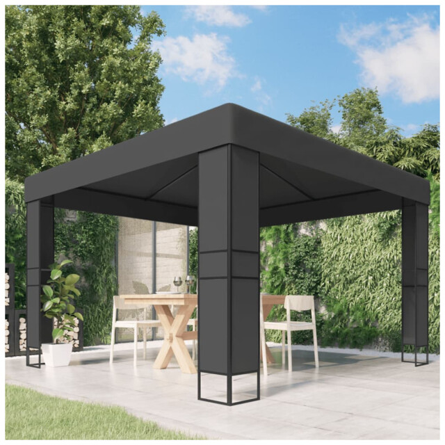 Gazebo 3x3m Anthracite Double Roof Powder-coated Steel Fabric