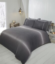 Diamante Teddy Fleece Warm Cosy Ombre Stripe Duvet Quilt Cover Set Bed