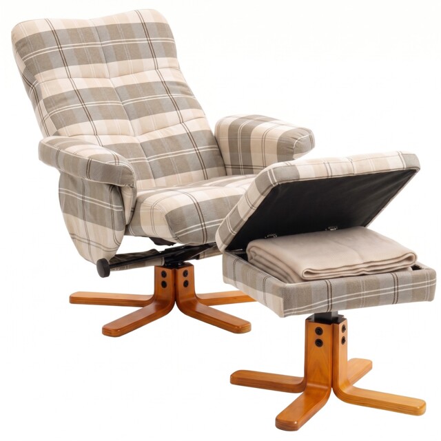 Homcom Recliner Chair And Footstool Linen-touch Fabric Wooden Base