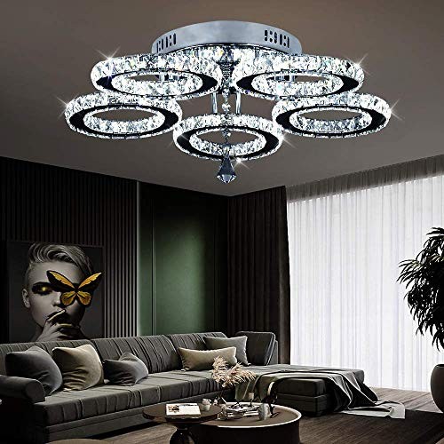 Modern Crystal Chandelier, Led Ceiling Light Flush Mount Stainless