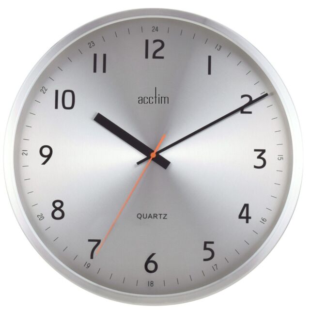 Acctim Klar Wall Clock Non-ticking Sweep Metal Case Quartz Brushed
